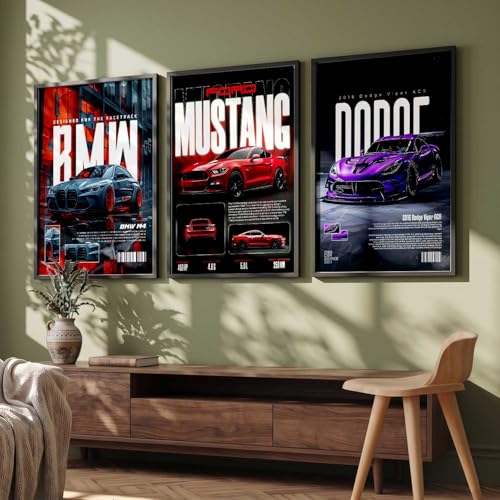 Image of kotart Big Sports Cars Framed Posters Gift Items for Boys Room Wall Decoration Bedroom Living Room Office Studio Decor | Car Poster Frame for Wall Decor Set Of 3 Size (10 X 13 inch)