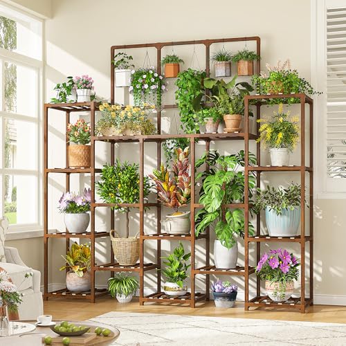 EnHomee 63''H Plant Stand Indoor Tall Plant Stands Outdoor with 7 Tiers and 14 Potted Upgrade Wood...