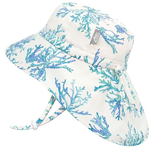 JAN & JUL Quick Dry Sun-Hat with Neck Flap for Swimming, Beach Hat with Wide Brim for Toddlers (Blue Coral, M: 6-24 Months)