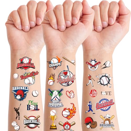 Konsait KSHBT167 Baseball Tattoos, Konsait 10 Sheets Baseball Temporary Tattoos Baseball Party Favors cover