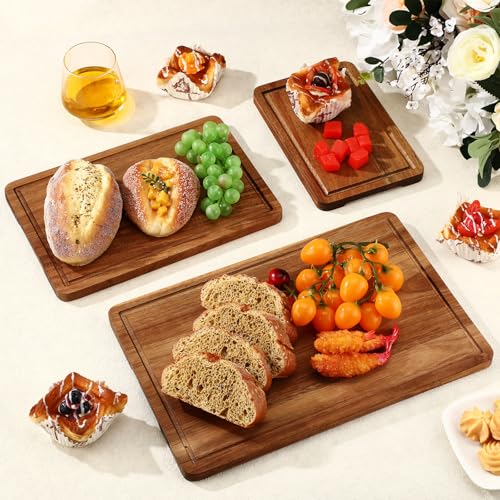 Ziliny 9 Piezas Tablas de Cortar de Cocina Gruesas 3 Tamaños con Ranuras para Jugo y Mangos, Resistentes para Carnes y Verduras (Acacia) miniatura 4