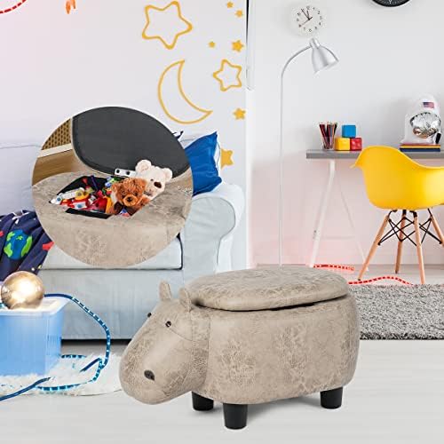 Maxmass Animal Ottoman Footstool, Ride-on Storage Footrest Stool with Flip Top Lid, Cute Decoration Footrest for Bedroom, Living Room, Office or Entryway (60 x 32 x 30cm (L x W x H), Grey Hippo)