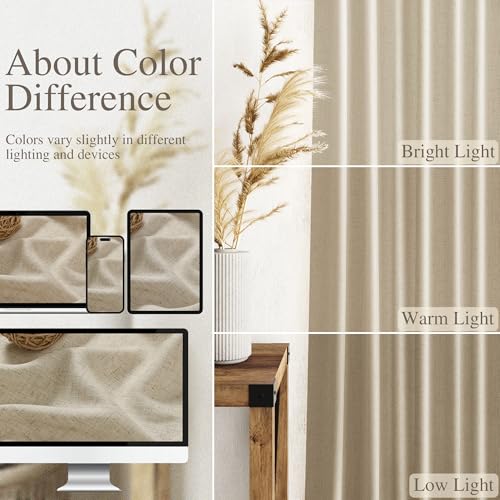 Image of Eggshell Beige Linen Curtains for Living Room 100 Inches Long Light Filtering Semi Sheer Curtain Back Tab Rustic Farmhouse Decor Burlap Luxury Boho Drapes for Bedroom Dinner Room 52x100, 2 Panels