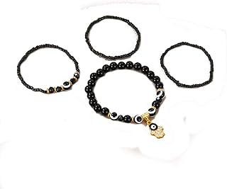 4 قطع سوار العين الشريرة الخرزة أساور لاكي همسة يد فاطيمة الراتنج مطرز سوار يدوي الأزرق العين النازار التميمة حماية أساور مجموعة مجوهرات للنساء الرجال