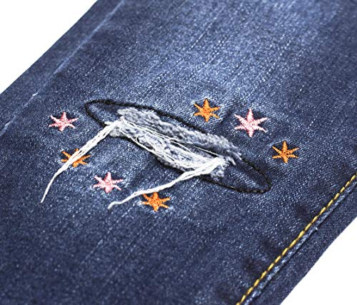 KIDSCOOL SPACE Calças de ganga para bebés e meninas com estrela colorida bordada com punho em punho,