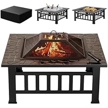 Devoko Outdoor Fire Pit, 32 Inch Firepit Table Metal Outdoor Fireplaces with Waterproof Cover for Outside Patio Camping Black
