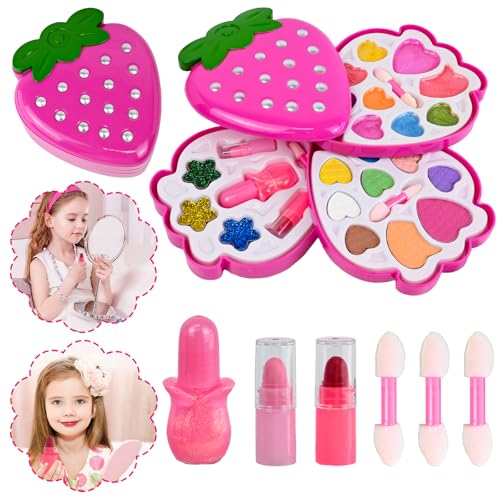 Ulikey Set Trucchi Bambina - Valigetta Fragola Rosa, Lavabile per Giocattolo - Regali per Ragazze 4-9