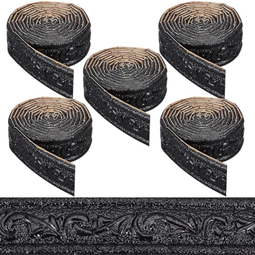 CRASPIRE 452.5 x 1.8in Peel and Stick Crown Molding Black 3D Self Adhesive Wallpaper Border Flexible Baseboard Trim Mirror Sticky Wall Edging Base Lines Foam for Hotel Home DIY Decor