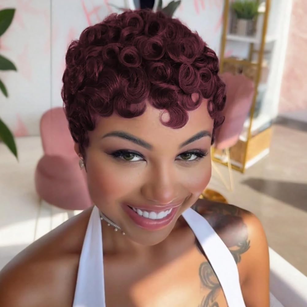Hot Pixie One Side Part Short Messy Kinky Wig Amazon.com : PurpleSexy 10A Side Part Pixie Cut Wigs for  main image 3