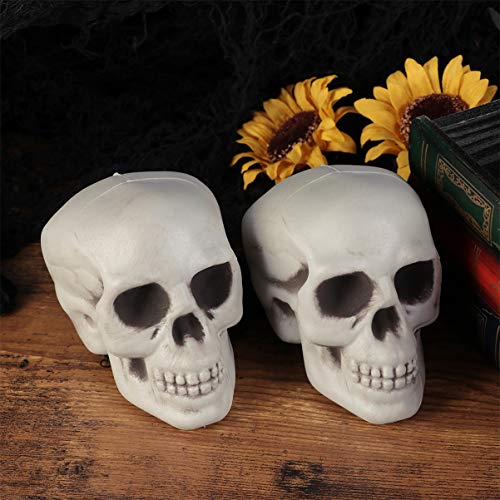Generic 6Pcs Halloween Skeleton Skull Head Figurines Plastic Life Size Skull Heads Human Skull Model Halloween Skulls Decor For Haunted House Home Table Yard, White, Size 6 (K14527P15D) #TOP4
