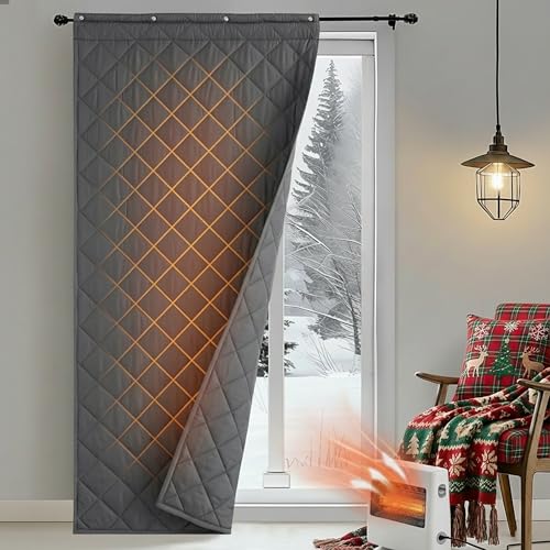 NICETOWN Single Thermal Door Curtain - Cold Insulated Door Screen Never Falling Down for Kitchen and Living Room, Pet Friendly, Waterproof, Windproof, 86 x 208 cm, Grey