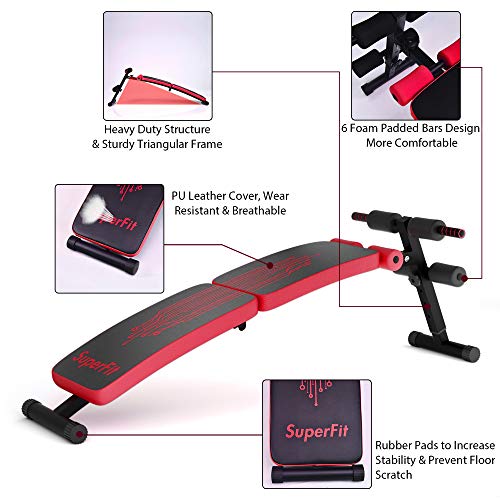 Goplus Sit Up Bench Adjustable, Foldable Abdominal Training Workout Slant Bench, Decline Curved Ab Bench with 4 Adjustable Height Settings (Red)