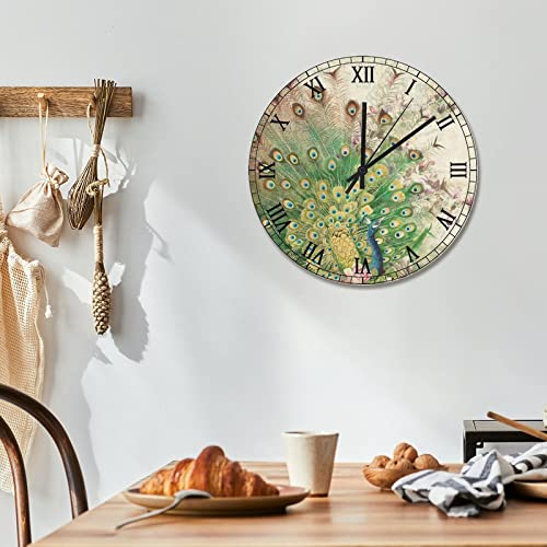 Horloge murale paon violette rétro 38cm pendule salon à piles - 6