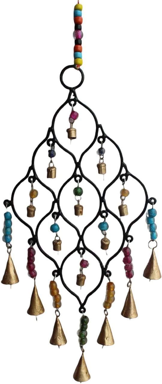 Iron Drop Windchime Bells Bead Recycled Metal Rustic Wall Decor Indoor Outdoor