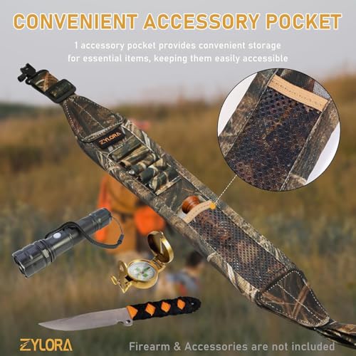 ZYLORA Rifle Sling with Shell Holders, Gun Sling with Swivels and Ammo Holder, Adjustable Rifle Sling with Storage Pocket and Thumb Loop, Rifle Accessories for Hunting and Shooting (Camo, Regular) - Thumbnail 4