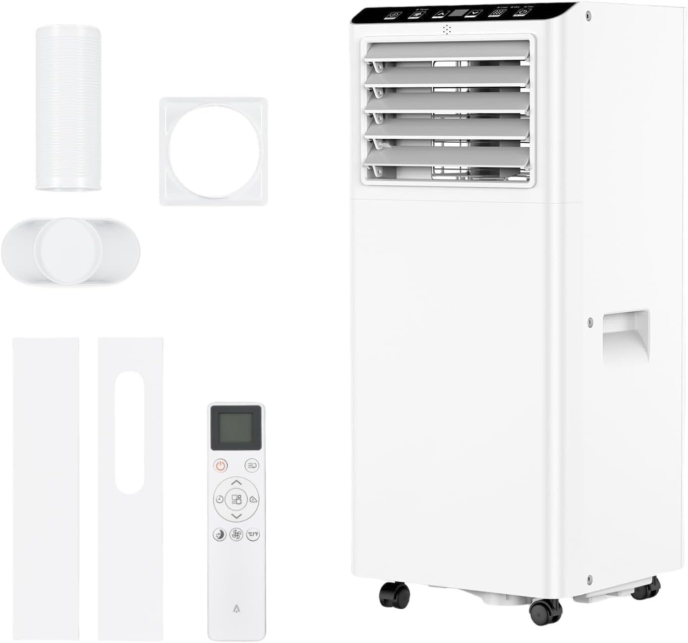 5-in-1 Portable Air Conditioner 7000 BTU – Mobile AC Unit with Cooling, Dehumidifier, Fan, Dual Digital Display, 3 Fan Speeds, 24H Timer, Sleep Mode, Remote & Window Kit for Rooms Up to 376sq.ft