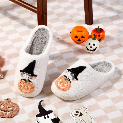 Image of Halloween Pumpkin Slippers for Womens Mens Plush Warm Spooky Lantern Pumpkin Slippers House Shoes