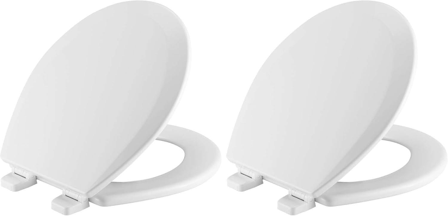 Bemis 500TTT Durable Wood Toilet Seat, Secure Hinges Stay Tight, Made in USA, Round, White (Pack of 2)