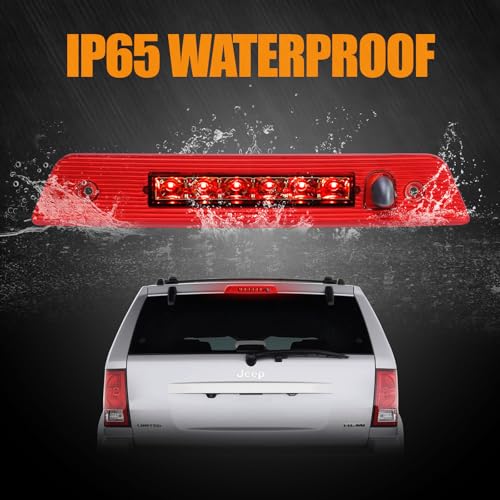 Image of Third 3rd Brake Light LED for 2005-2010 Jeep Grand Cherokee, High Mount Rear Brake Lights Assembly for 05-10 Grand Cherokee, Waterproof Center Cab Lamp Stop Light (Red)
