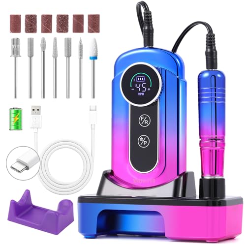 Image of Electric Nail Drill Cordless File 45000RPM, All-in-One Base w/UV Lamp Kit