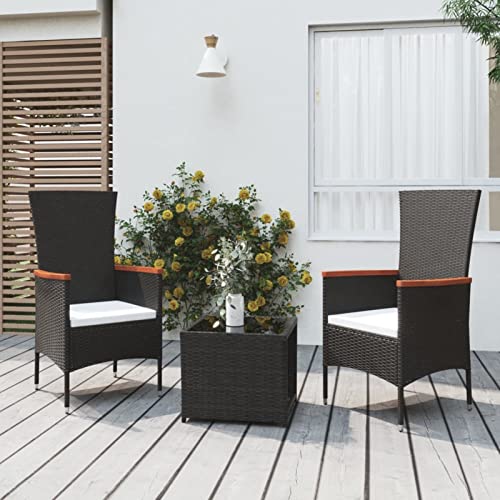 Homgoday Gartenmöbel-Set, 3-teilig, Polyrattan und Stahl, schwarz, Typ 3