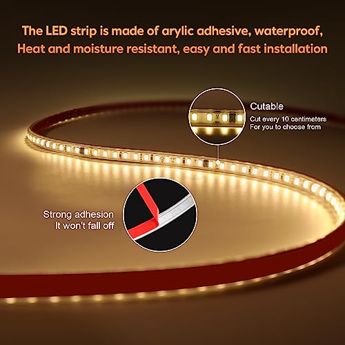 Image of White LED Strip Light Waterproof LED Light Strip AC 110-130V 5 Meter LED Tape Light 16.4 Foot 120 LEDs /M Flexible Adhesive Strip Lighting 4000K for Under Cabinet Outdoor Indoor