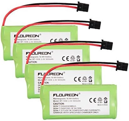 Floureon 4 Packs 2.4V 900mAh Rechargeable Cordless Phone Telephone batteries for Uniden BT-1021 BT1021 BT-1008 BT-1016