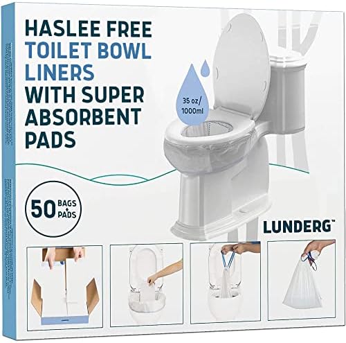 Lunderg Toilet Bowl Liners with Super Absorbent Pads - Value Pack 50 Count Universal Fit - Disposable Toilet Bags to Convert any Home, Boat or Camping Toilet in a Dry Toilet - Make Life so Much Easier