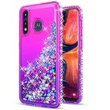 STARSHOP Compatible with Moto E Phone Case, with [Tempered Glass Protector Included] Liquid Floating Glitter Quicksand Bling with Spot Diamond Cover for Motorola Moto E 2020- Pink/Purple