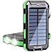 Solar Charger,Yelomin 20000mAh Portable Outdoor Waterproof Mobile Power Bank,Camping Travel External Backup Battery Pack Dual USB 5V Output 2 LED Light Flashlight with Compass
