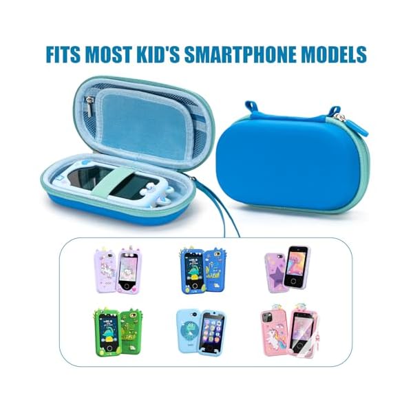 Case for Kids Smart Phone Toys, Fits for Luoba/KOKODI/Luyiilo/Yosfeng/WEOLULI/Joozfee Kids Smartphone, Girls & Boys Cell Phones Case with Adjustable Shoulder Strap for SD Card Cable Accessories - Blue - Image 3