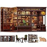 Fsolis DIY Book Nook Bausatz & Puppenhaus Miniatur Kreativgeschenk für Erwachsene & Jugendliche, Magische 3D Holz Deko mit beleuchtetem Puppenhaus für Bücherregale(Corner Coffee Shop)