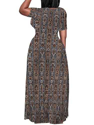 Image of PinkPatty Plus Size Maxi Dress for Curvy Women Crew Neck Long Sleeves Casual Dress Vacation Sundresses with Pockets