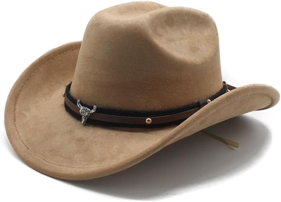 Western Cowboy Hat, Brown, Faux Suede, Wide Brim with Braided Leather Band, Classic Style, Adult