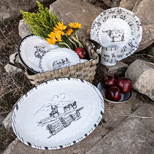 Paseo-Road-by-HiEnd-Accents-Ranch-Life-14-Piece-Melamine-Dinnerware-Set-with-Plates-Bowls-and-Serving-Platter-Black-and-White-Southwestern-Rustic-Cabin-Lodge-Farmhouse-Style Paseo Road by HiEnd Accents Ranch Life 14 Piece Melamine Dinnerware Set with Plates Bowls and Serving Platter Black and White Southwestern Rustic Cabin Lodge Farmhouse Style