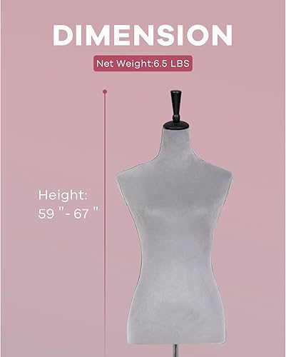 Miniatura 6 de HCY Maniquí, forma de vestido, maniquí femenino, torso, ajustable, 59-67 pulgadas, soporte de cuerpo manicano mejorado para pantallas de mujeres,