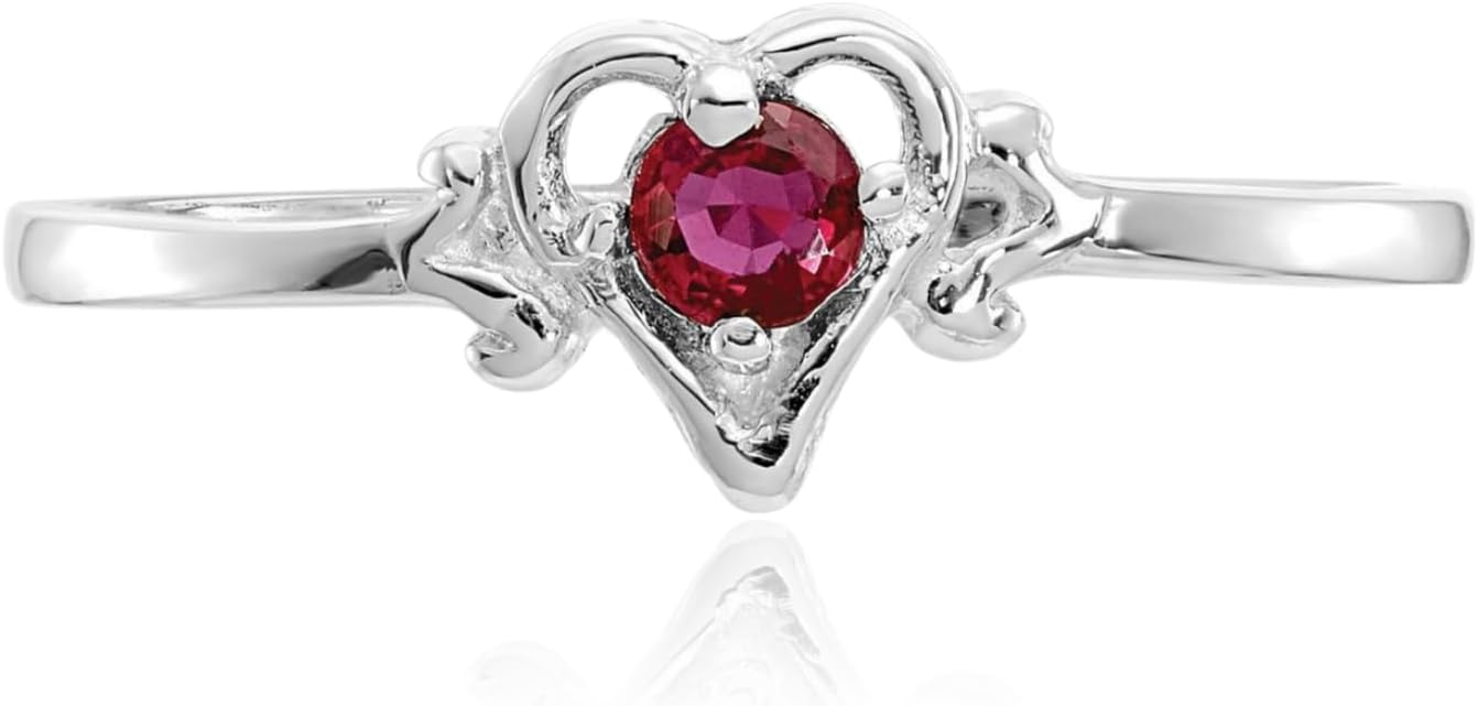IceCarats 14K Solid White Gold 0.17 carat Red Ruby Filigree Heart Birthstone Promise Ring 1mm Slim Band Round Cut, Natural, Prong Set