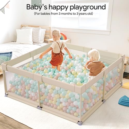 Image of Fodoss Baby Playpen with Mat - 59x59in Playpen for Babies and Toddlers, Kids Play Pen, Extra Large Baby Play Pen, Big Playard for Infants