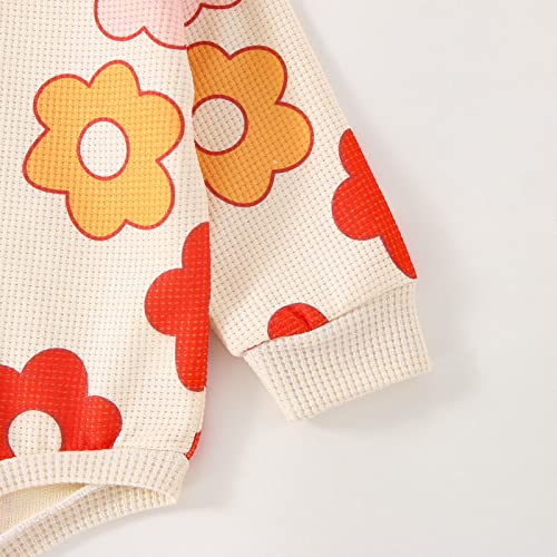 Baby Girl Crewneck Sweatshirt Romper Oversized Long Sleeve Flower Printing Bodysuit Cute Fall Clothes (Beige-Floral,18-24 Months) #TOP5