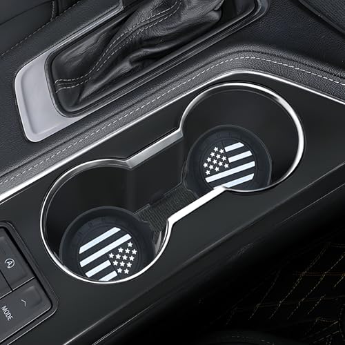 Image of Amooca Car Cup Coaster Universal Non-Slip Silicone Cup Holder Insert Car Interior Accessories for Drink American Flag US Flag 2 Pack Black