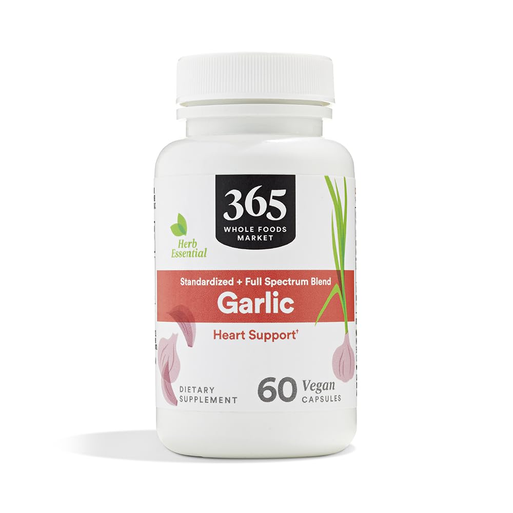 365 by Whole Foods Market, suplemento fitoterápico de alho, extrato padronizado, cápsulas veganas, 60 cápsulas