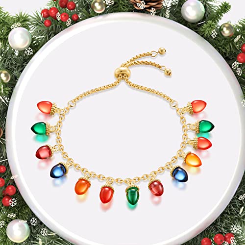 WOWORAMA Christmas Bracelet for Women - Colorful Light Bulb and Candy Beads Adjustable Charm Bracelet - Xmas Ornament Holiday Jewelry