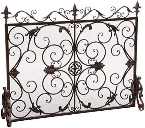 Christopher Knight Home Wilmington Fireplace Screen, Gold Flower On Black