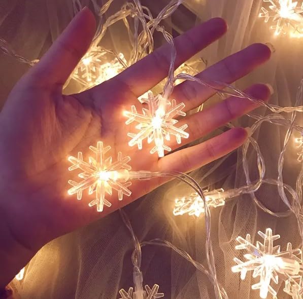 Shree Nand LED Snowflake Light, 6M 40LED Fairy Lights Battery Operated for Christmas, Halloween Parties, and Home Decorations. Cute Room Decor for Winter Feel, Warm White