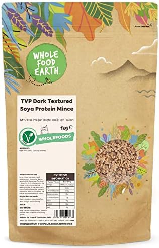 Wholefood Earth TVP Dark Textured Soya Protein Mince 1 kg | GMO Free | High Fibre | High Protein