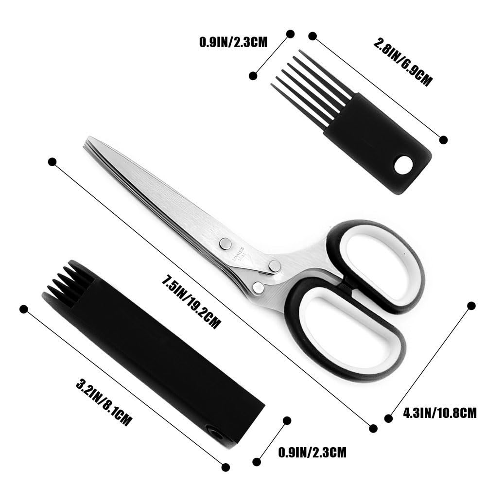Rukinovi Kitchen Herb Scissors,Multipurpose Food Scissors,5 Stainless Steel Blades and Safety Cover Kitchen Scissorsfor Chopping Chive,Vegetables,Salad,Collard Greens,Parsleyherb Shears (B-black)