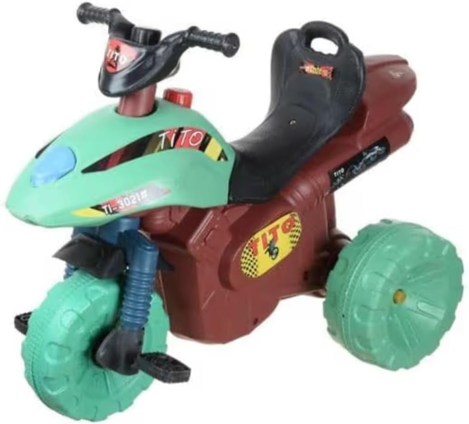 موتوسكيل ثلاثي العجلات بلاستيك لأطفال من الجنسين شكل طيارة متعدد الألوان