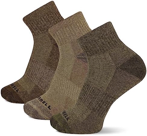 Merrell unisex adult Wool Blend Cushioned Hiking - 3 Pair Pack Sock, Olive, Oatmeal, Brown, S M Men s Shoe Size 5-8.5 US