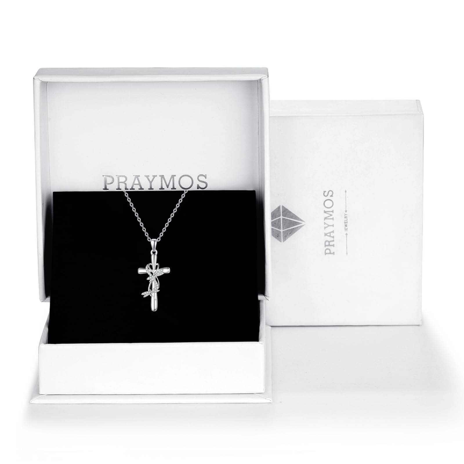 praymos Collana con croce in argento Sterling 925, per donne e ragazze, con pietra di luna turchese crocifisso, collana ispiratrice per donne, regalo per lei