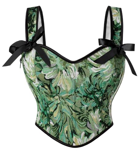 Scarlet Darkness Renaissance Corset Tops for Women Sweetheart Neckline Fishbone Bodice Corset with Zipper Green Size 12